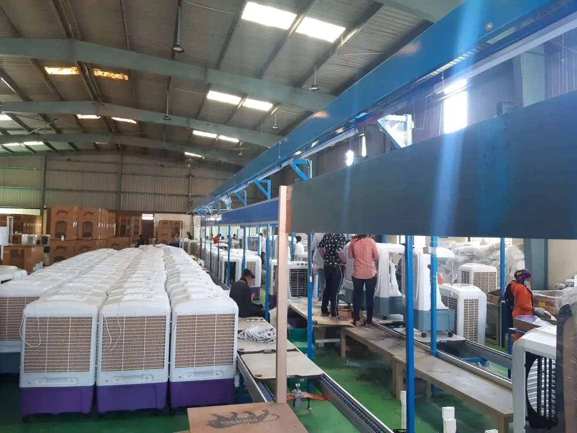 Mitsoni air cooler production floor at the Aditya Interseas factory, IMT Manesar